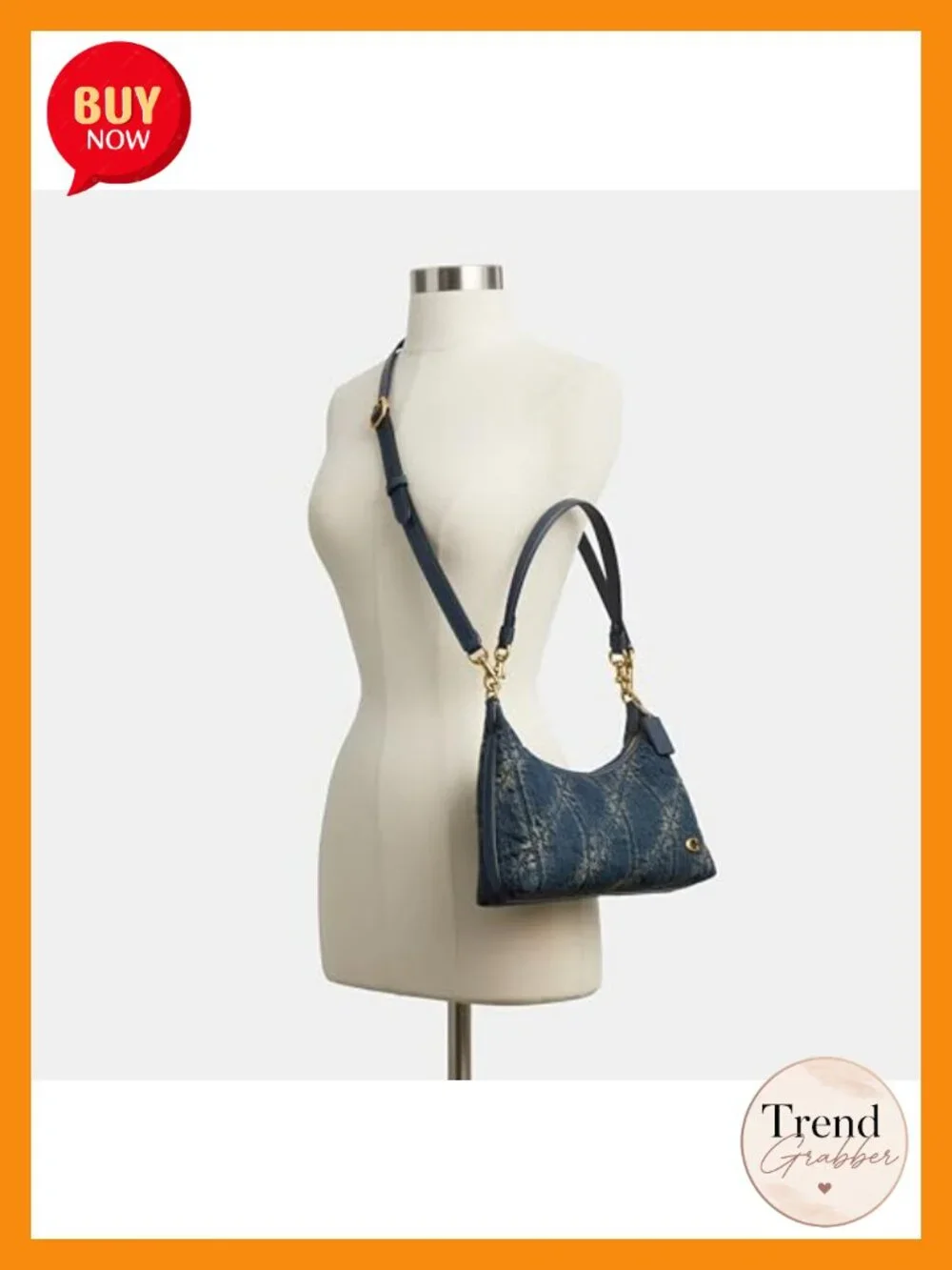 Denim and Leather Shoulder Bag with Detachable Straps